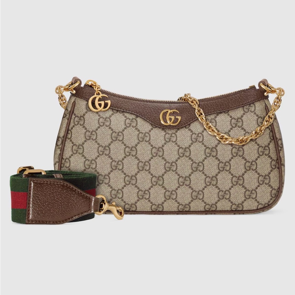 Gucci Beige and Brown Shoulder Bag with Gold Accents